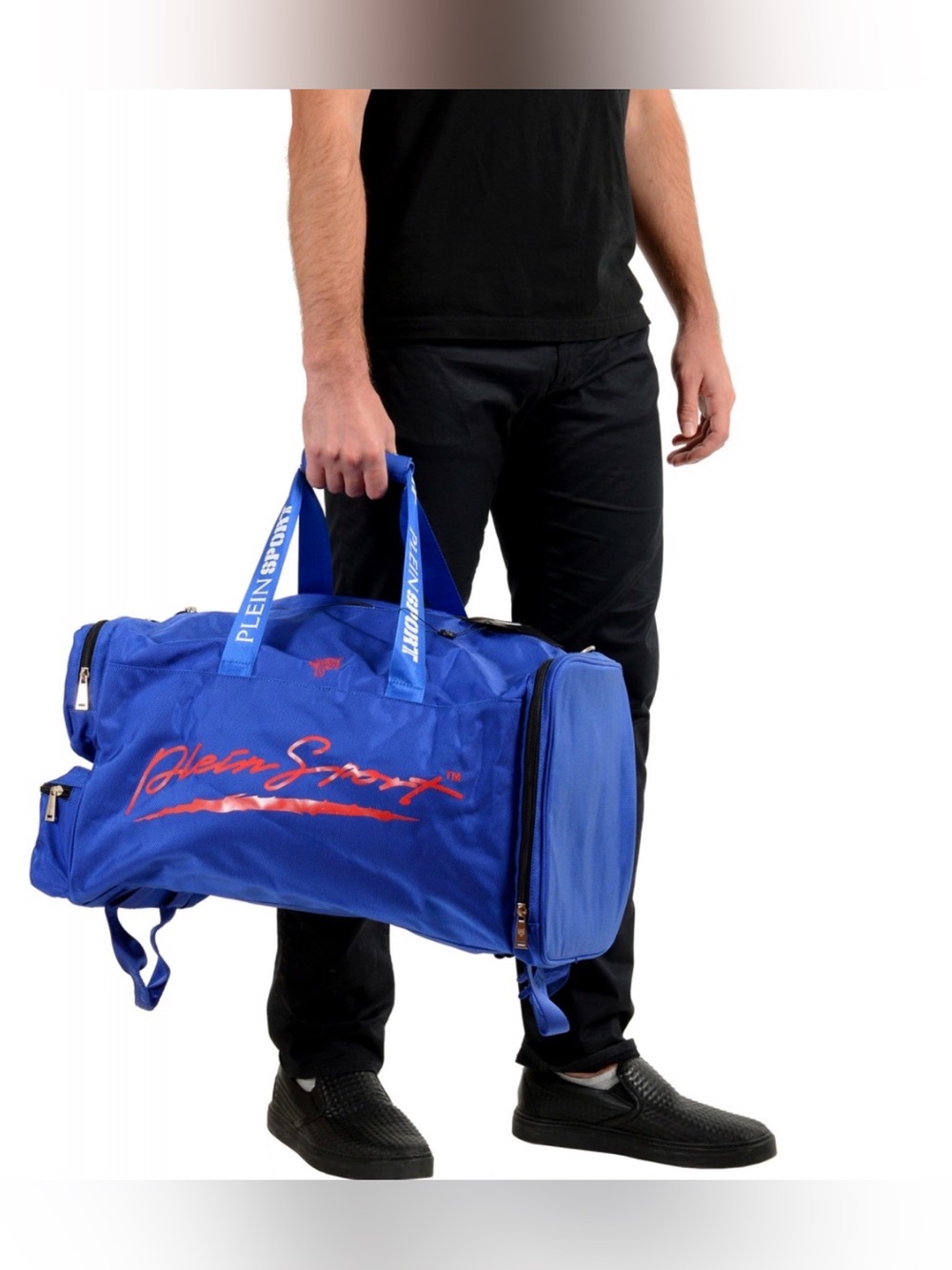 Plein Sport Men's Blue Logo Print Large Travel Gym Duffle Backpack Bag